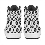 White And Black Vinyl Pattern Print High Top Leather Sneakers
