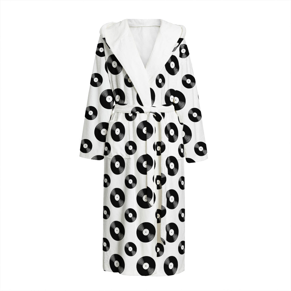 White And Black Vinyl Pattern Print Hooded Bathrobe