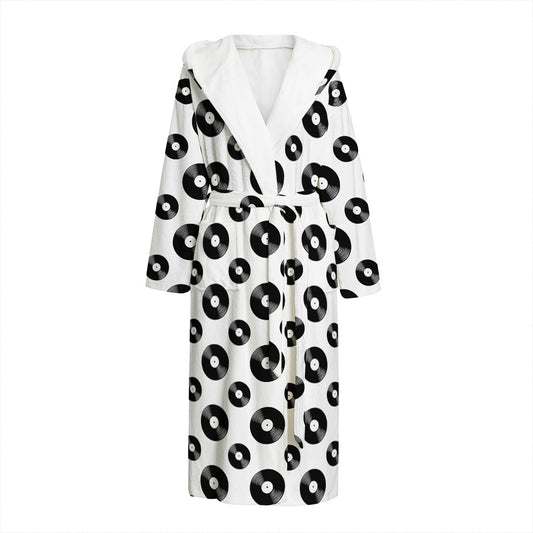 White And Black Vinyl Pattern Print Hooded Bathrobe