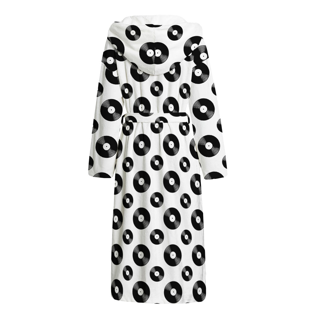 White And Black Vinyl Pattern Print Hooded Bathrobe