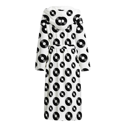 White And Black Vinyl Pattern Print Hooded Bathrobe