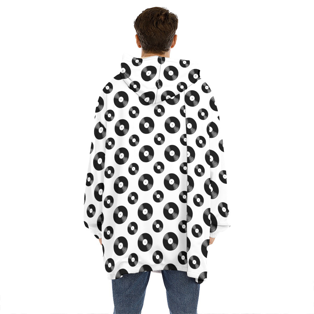 White And Black Vinyl Pattern Print Hoodie Blanket