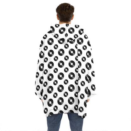 White And Black Vinyl Pattern Print Hoodie Blanket