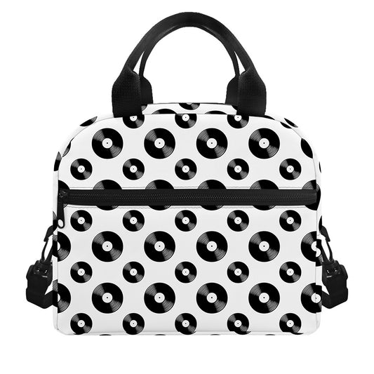 White And Black Vinyl Pattern Print Insulated Lunch Bag