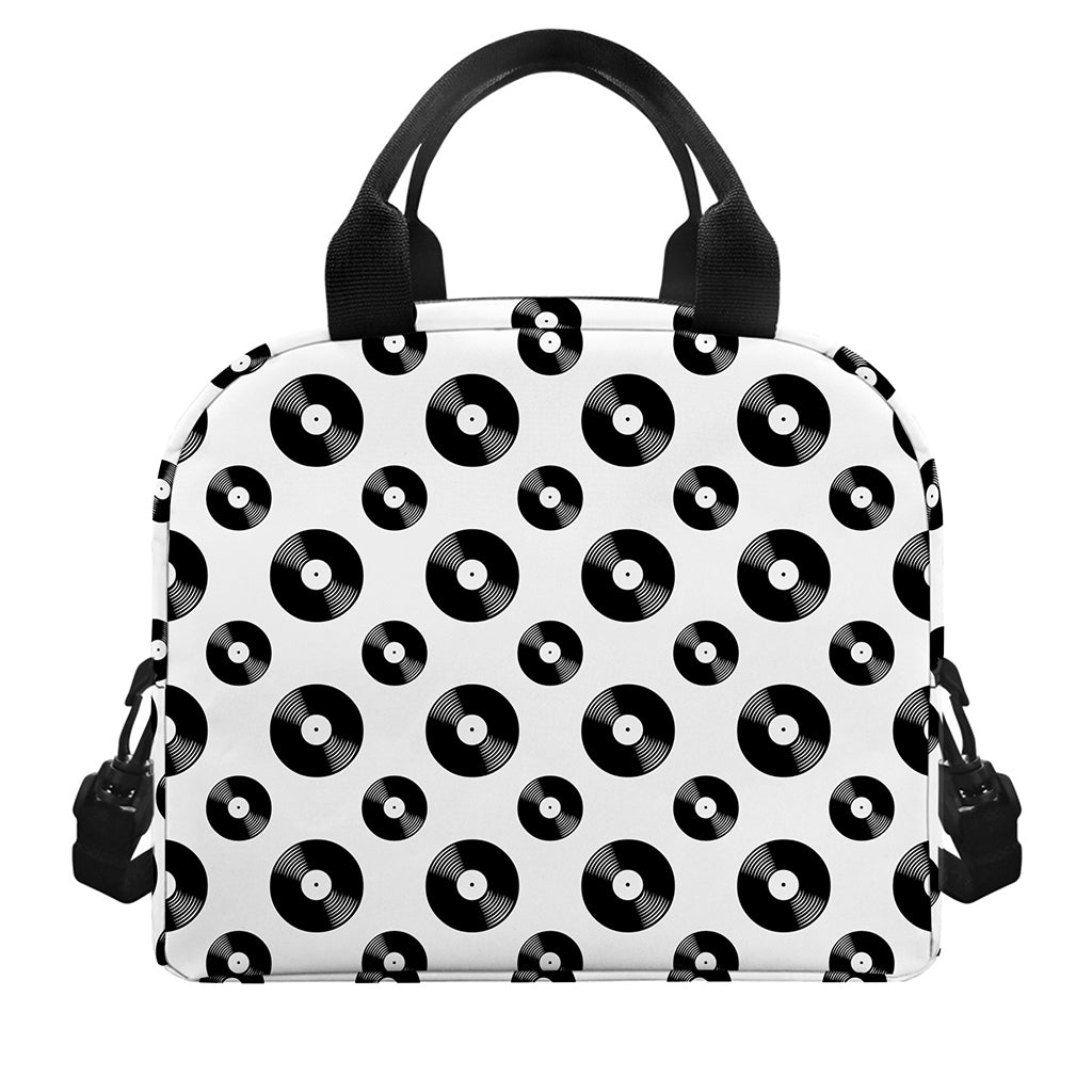 White And Black Vinyl Pattern Print Insulated Lunch Bag