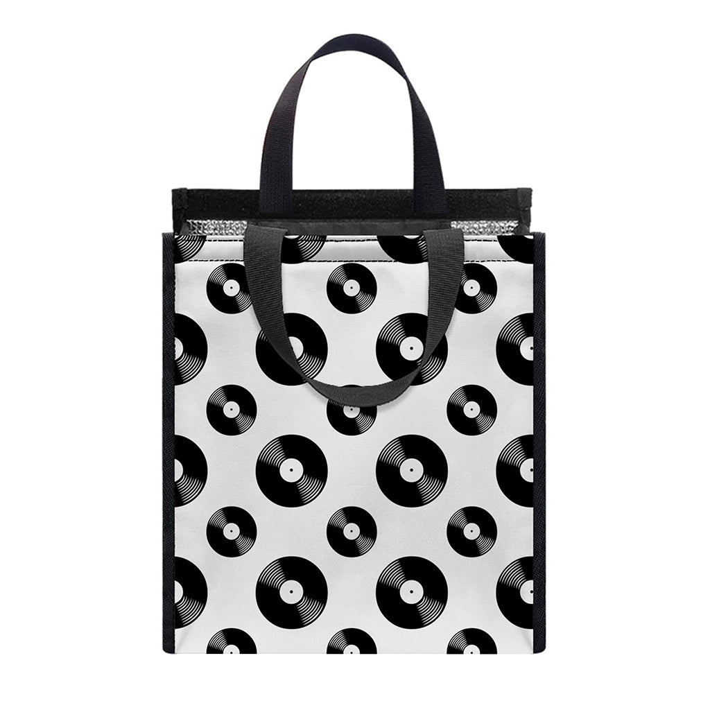 White And Black Vinyl Pattern Print Insulated Lunch Tote