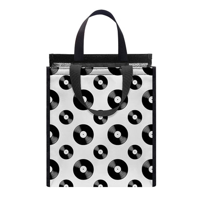 White And Black Vinyl Pattern Print Insulated Lunch Tote