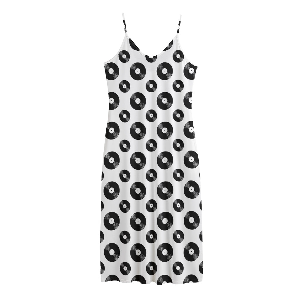 White And Black Vinyl Pattern Print Jersey Midi Cami Dress