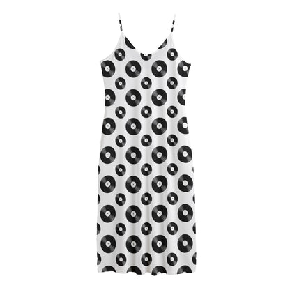 White And Black Vinyl Pattern Print Jersey Midi Cami Dress