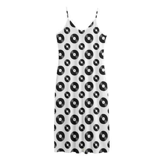 White And Black Vinyl Pattern Print Jersey Midi Cami Dress