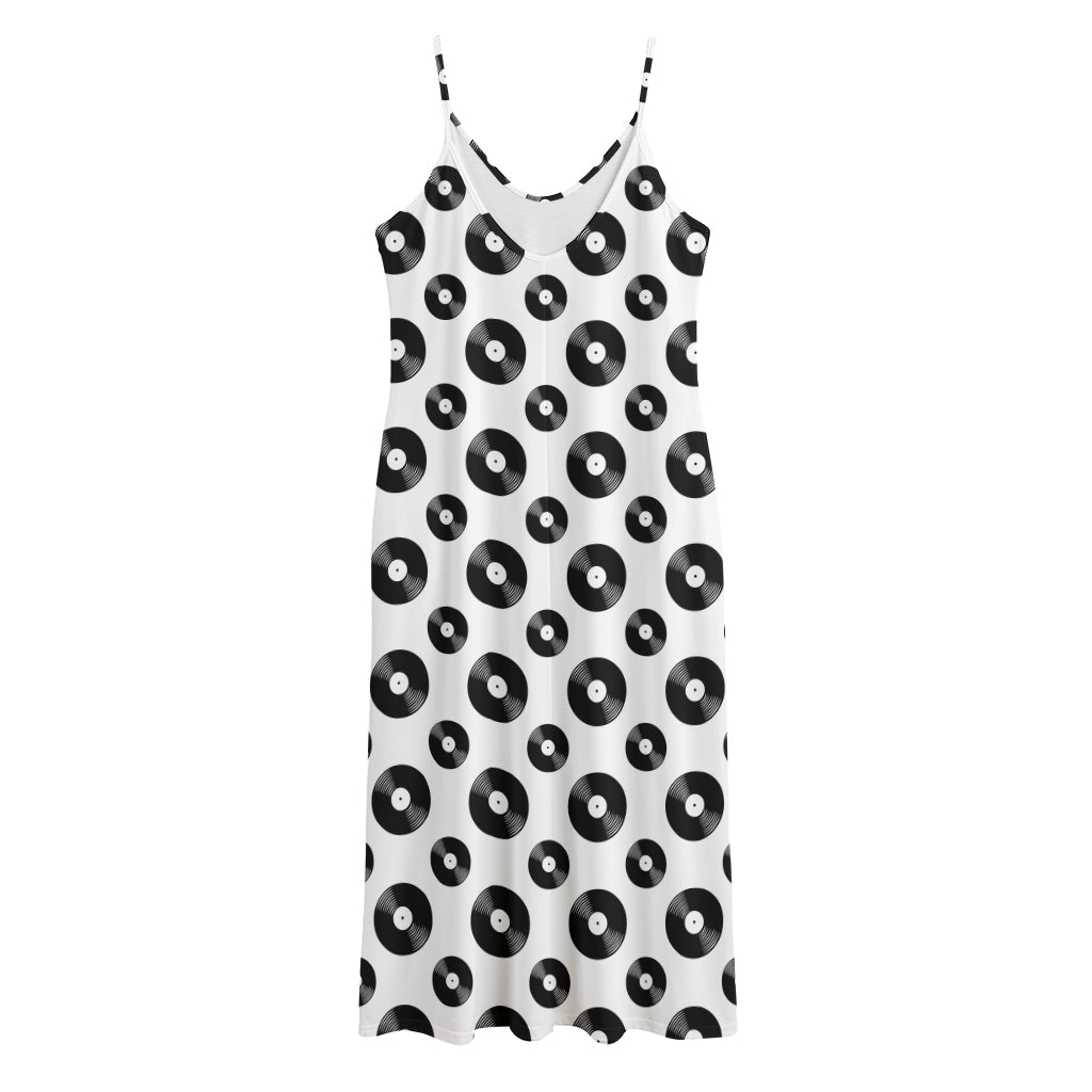 White And Black Vinyl Pattern Print Jersey Midi Cami Dress