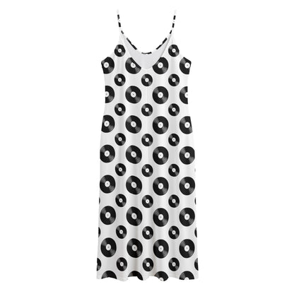 White And Black Vinyl Pattern Print Jersey Midi Cami Dress
