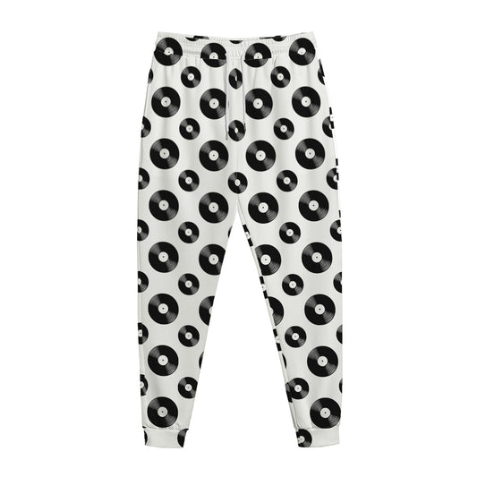 White And Black Vinyl Pattern Print Jogger Pants