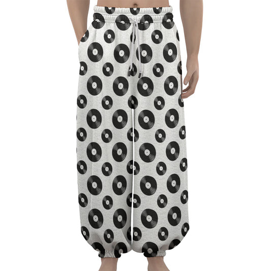 White And Black Vinyl Pattern Print Lantern Pants