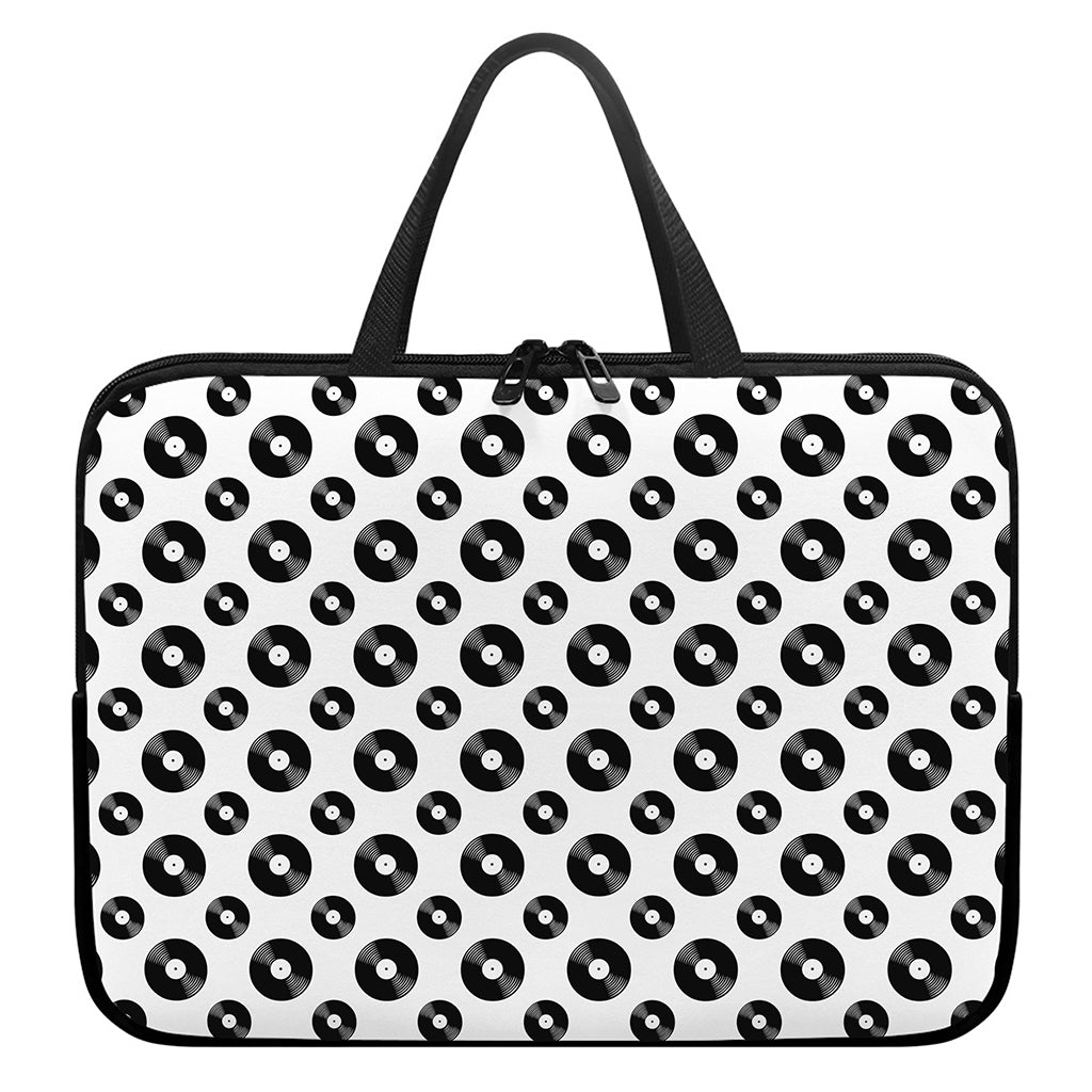 White And Black Vinyl Pattern Print Laptop Sleeve With Handle