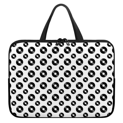 White And Black Vinyl Pattern Print Laptop Sleeve With Handle