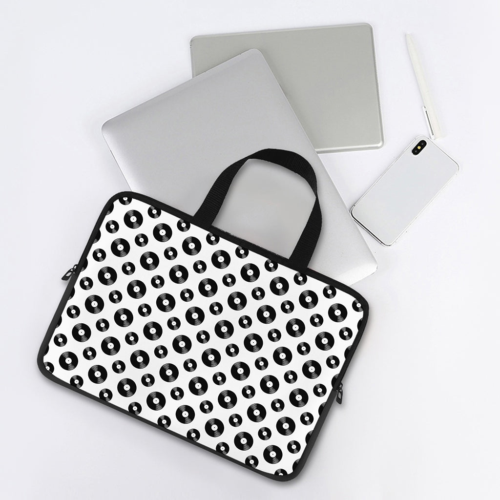 White And Black Vinyl Pattern Print Laptop Sleeve With Handle