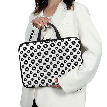 White And Black Vinyl Pattern Print Laptop Sleeve With Handle