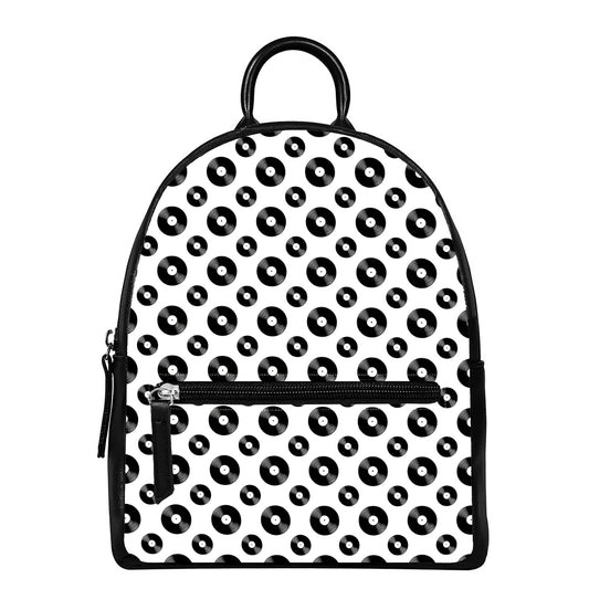 White And Black Vinyl Pattern Print Leather Backpack
