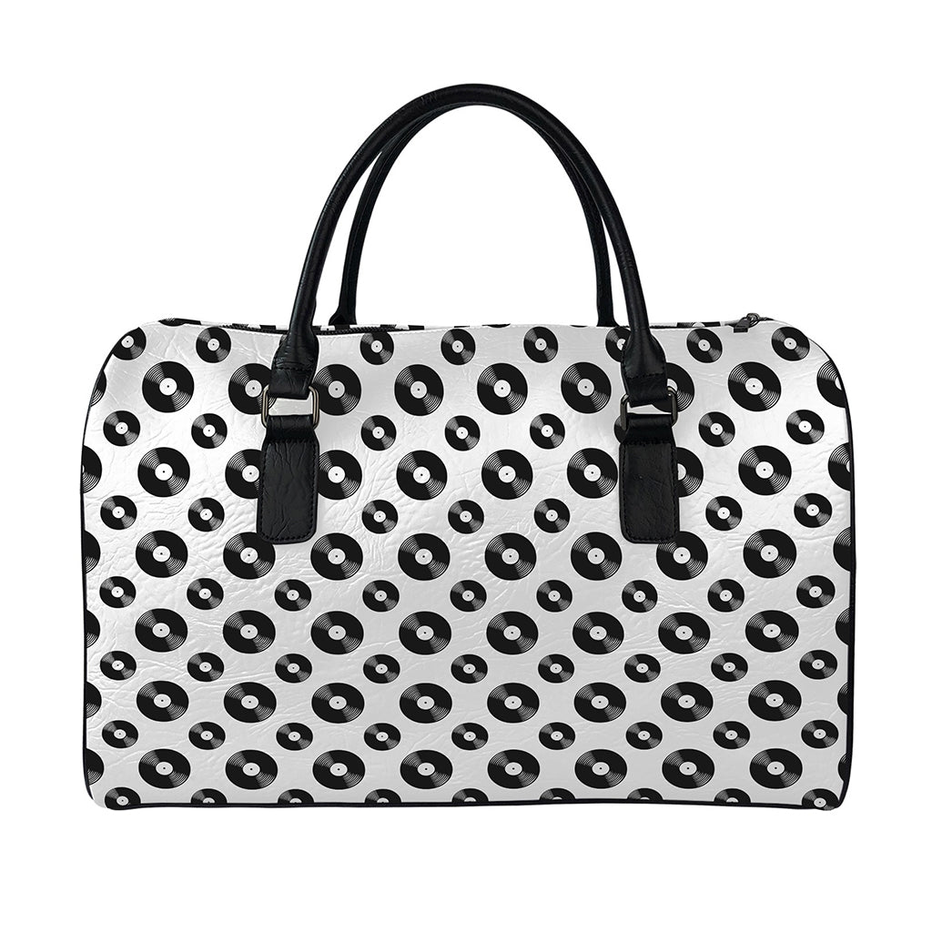 White And Black Vinyl Pattern Print Leather Duffle Bag