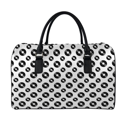 White And Black Vinyl Pattern Print Leather Duffle Bag