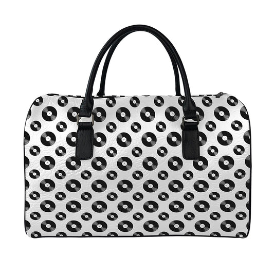 White And Black Vinyl Pattern Print Leather Duffle Bag