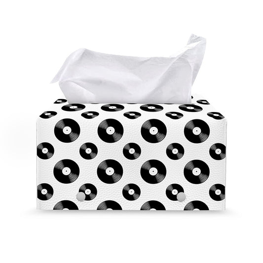 White And Black Vinyl Pattern Print Leather Tissue Box Cover