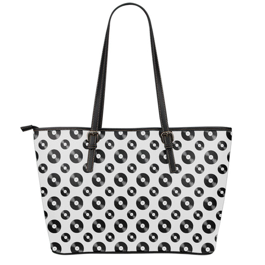 White And Black Vinyl Pattern Print Leather Tote Bag