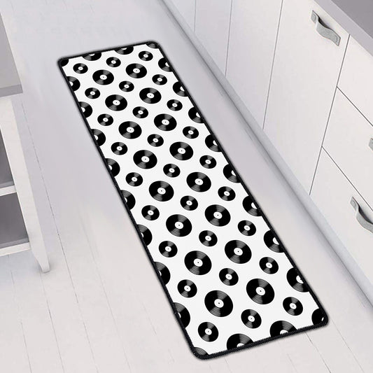 White And Black Vinyl Pattern Print Long Kitchen Mat