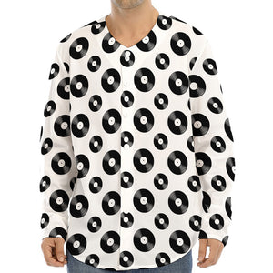 White And Black Vinyl Pattern Print Long Sleeve Baseball Jersey