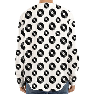 White And Black Vinyl Pattern Print Long Sleeve Baseball Jersey