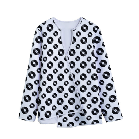 White And Black Vinyl Pattern Print Long Sleeve Short Coat