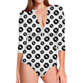 White And Black Vinyl Pattern Print Long Sleeve Swimsuit