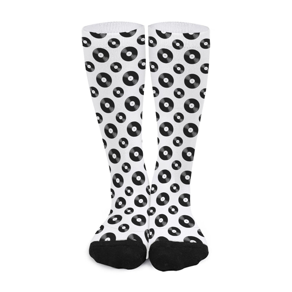 White And Black Vinyl Pattern Print Long Socks