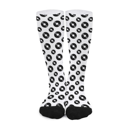White And Black Vinyl Pattern Print Long Socks