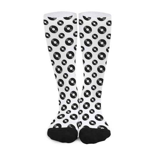 White And Black Vinyl Pattern Print Long Socks