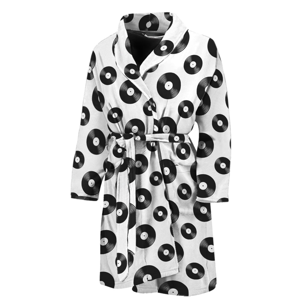 White And Black Vinyl Pattern Print Men's Bathrobe