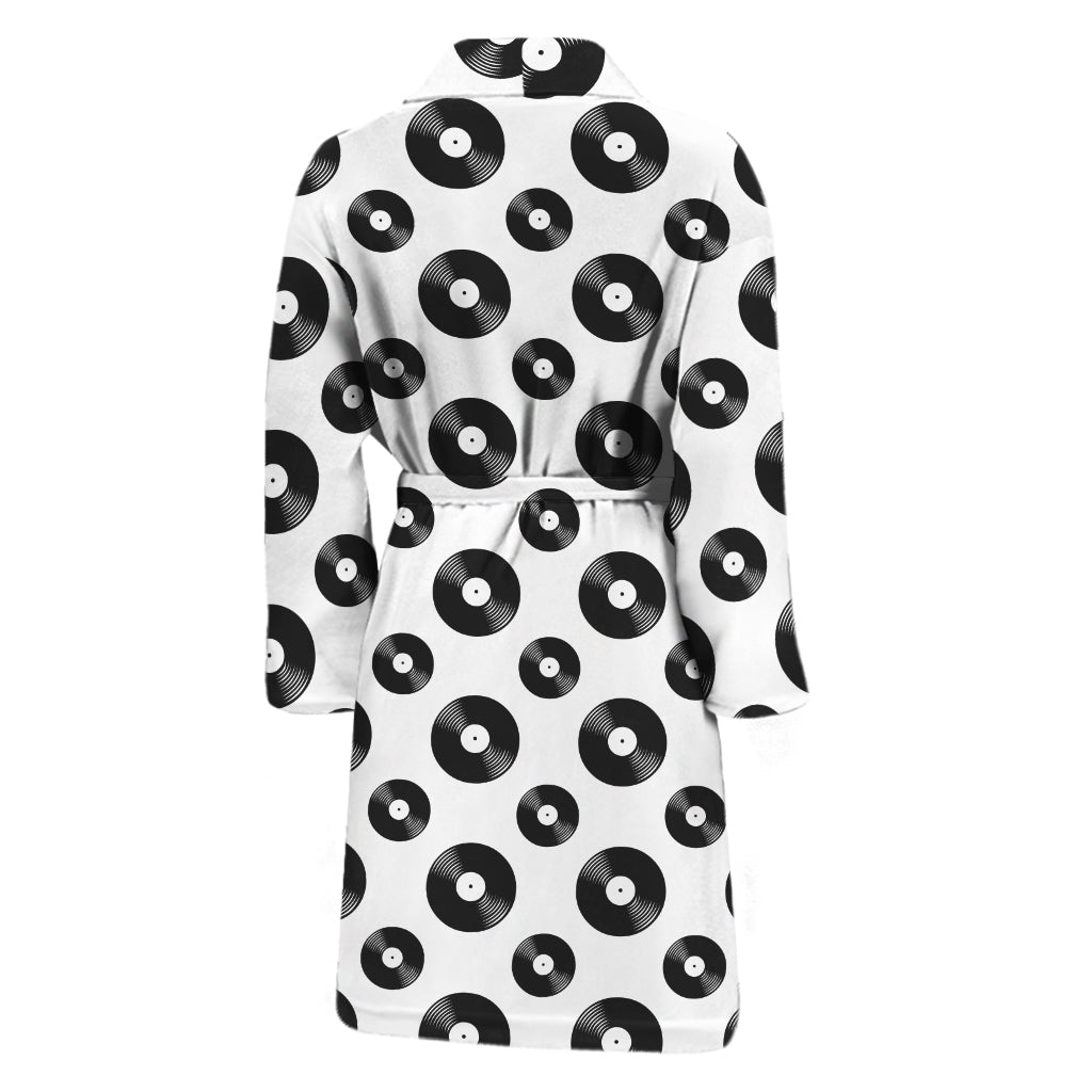 White And Black Vinyl Pattern Print Men's Bathrobe