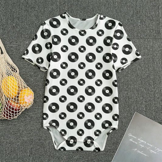 White And Black Vinyl Pattern Print Men's Bodysuit