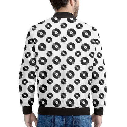 White And Black Vinyl Pattern Print Men's Bomber Jacket