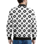 White And Black Vinyl Pattern Print Men's Bomber Jacket