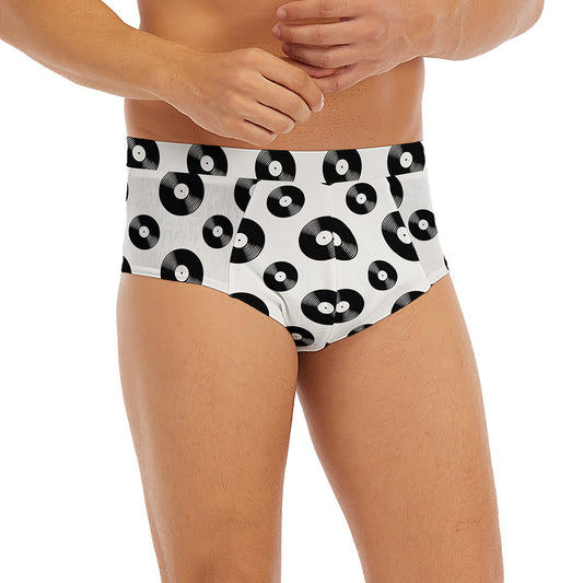 White And Black Vinyl Pattern Print Men's Briefs