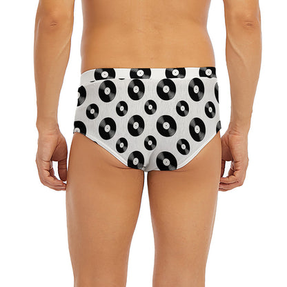 White And Black Vinyl Pattern Print Men's Briefs