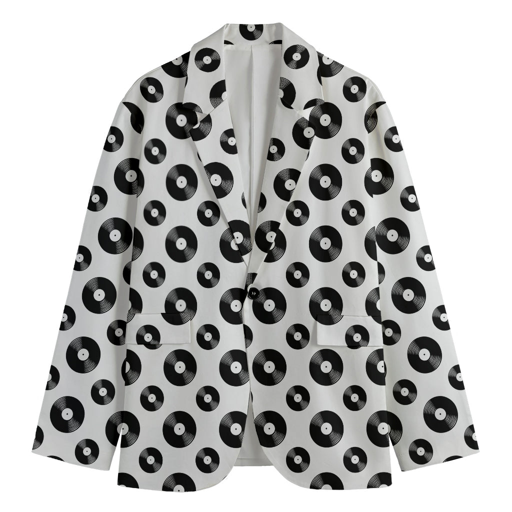 White And Black Vinyl Pattern Print Men's Cotton Blazer