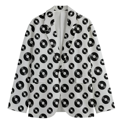 White And Black Vinyl Pattern Print Men's Cotton Blazer