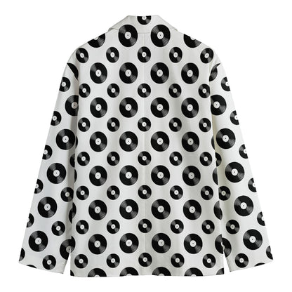 White And Black Vinyl Pattern Print Men's Cotton Blazer