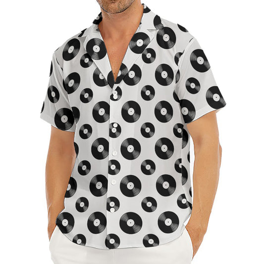White And Black Vinyl Pattern Print Men's Deep V-Neck Shirt