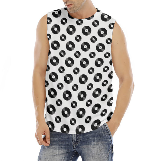 White And Black Vinyl Pattern Print Men's Fitness Tank Top