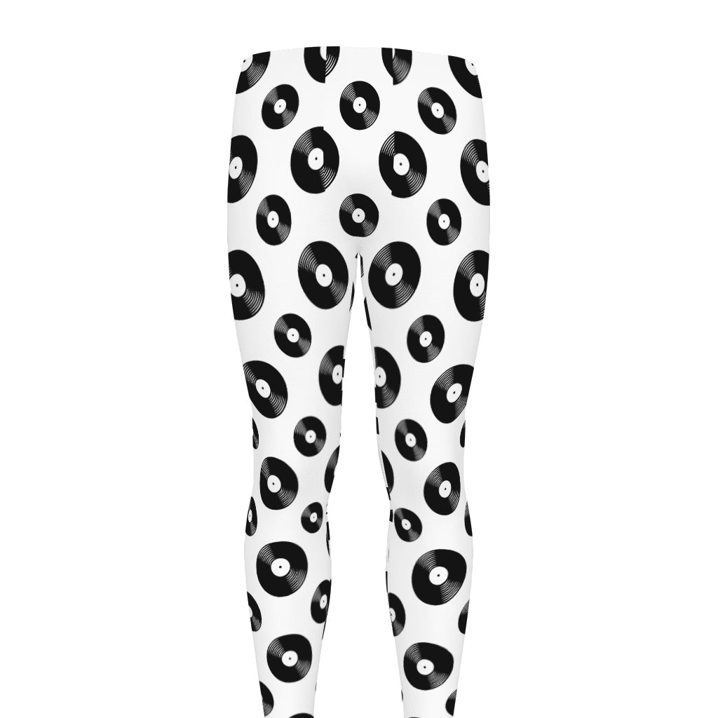 White And Black Vinyl Pattern Print Men's leggings