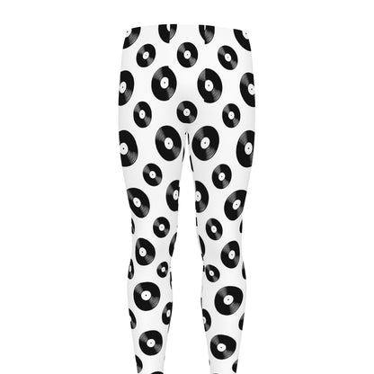 White And Black Vinyl Pattern Print Men's leggings